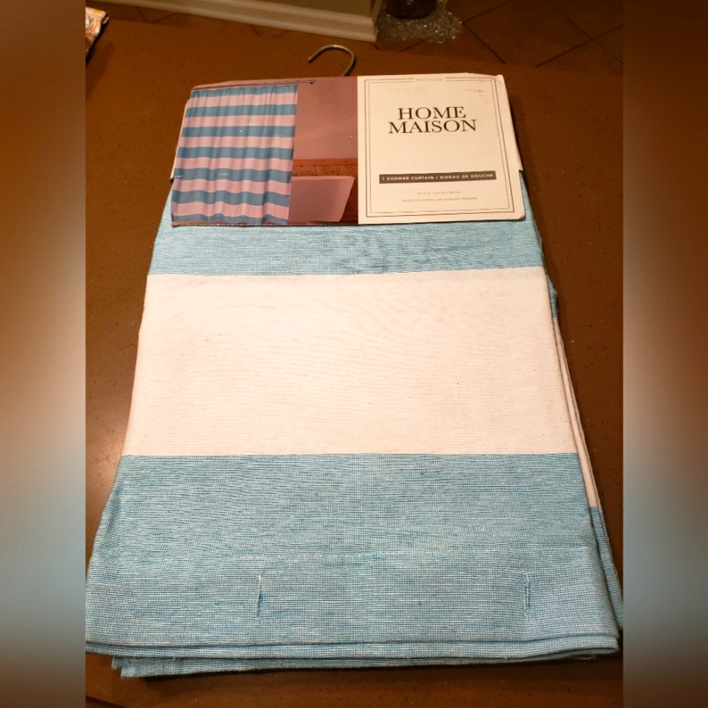 Aqua & White Striped Shower Curtain